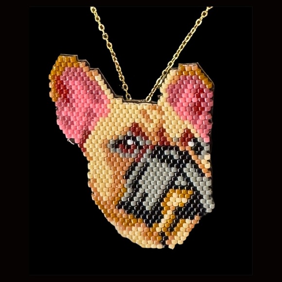 Hand Crafted Jewelry - Colorful Bulldog Pendant Necklace Convertible to Brooch Pin